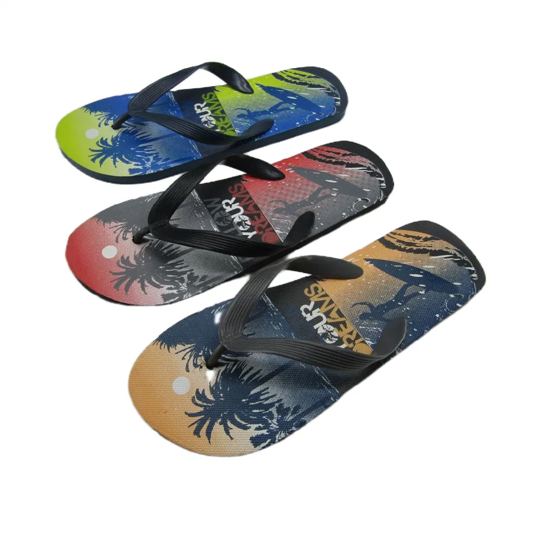 New Design Summer Beach Custom Mens Flip Flops PE Sole PVC Strap Home Slippers Men Customized Print and Logo Flip Flops Men